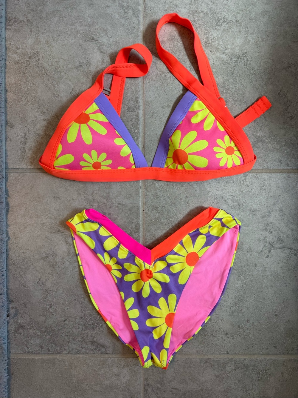 OneOne Neon Floral Bikini Set in Pink & Orange
